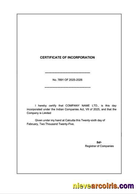 India certificate of incorporation, version 4